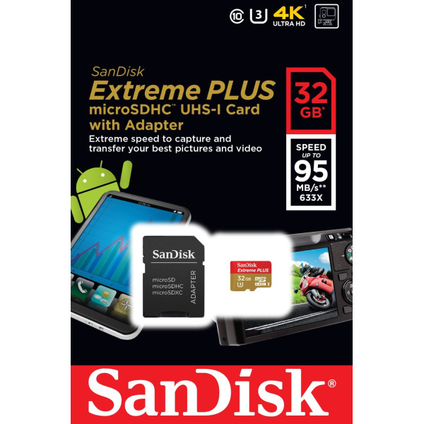 Карта пам'яті SanDisk 32 ГБ microSDHC C10 UHS-I U3 R95 МБ/с 4K Extreme Plus